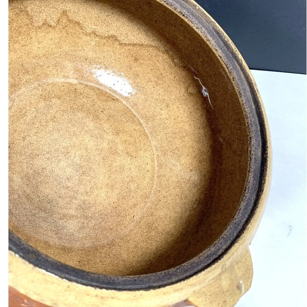 Kla-Ham'rd Stoneware Casserole Dish Lid Brown Tan Ceramic Pot USA Rustic 1940